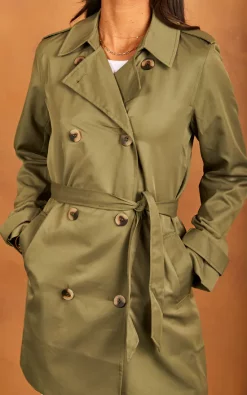 Deals ⭐ VILA Double Breasted Trench ???? Coat In Green ????