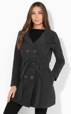 Buy ⌛ KRISP Belted Double Breasted Charcoal Winter ???? Coat ????
