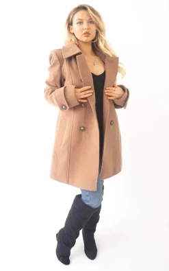 Deals ???? De La Creme Fashions Bethany Winter Double Breasted Hooded ???? Coat In Camel ✨