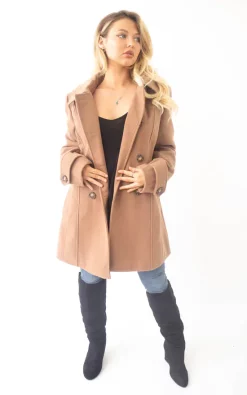 Deals ???? De La Creme Fashions Bethany Winter Double Breasted Hooded ???? Coat In Camel ✨ -De La Creme Fashions Shop unnamed file 594