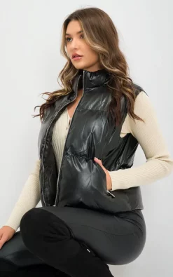 Hot Sale ???? H&L Fashions Black Faux Leather Padded Gilet ????