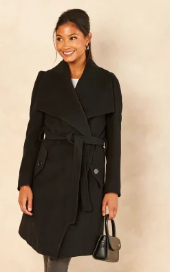 Promo ???? Anastasia Fashions Black Belted Wrap Wool Winter ???? Coat ????