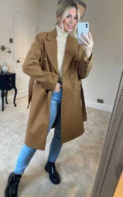 Best Sale ???? KURT MULLER Camel Brown Gold Button Belted Trench ???? Coat ⌛ -De La Creme Fashions Shop unnamed file 642