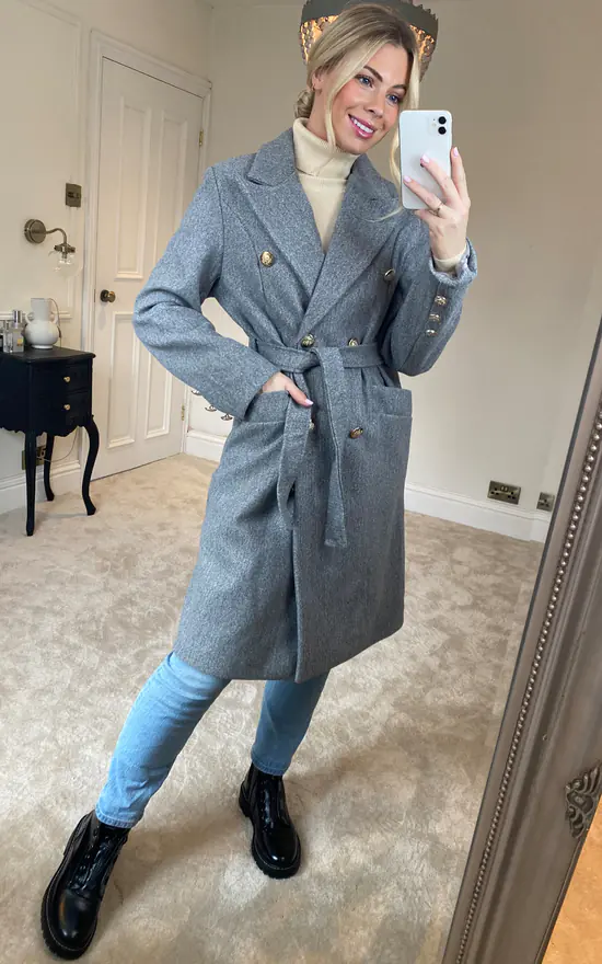 Best Sale ???? KURT MULLER Grey Gold Button Belted Trench ???? Coat ???? 3 Best Sale ???? KURT MULLER Grey Gold Button Belted Trench ???? Coat ????