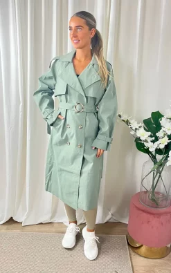 Promo ✨ Unscripted Sage Green Longline Trench ???? Coat ????