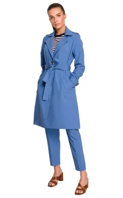 Cheap ✔️ MOE Trench ???? Coat With A Tie Belt In Blue ????