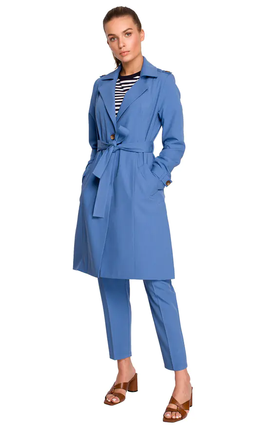 Cheap ✔️ MOE Trench ???? Coat With A Tie Belt In Blue ???? 3 Cheap ✔️ MOE Trench ???? Coat With A Tie Belt In Blue ????