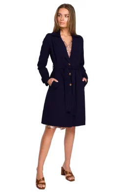 Deals ???? MOE Trench ???? Coat With A Tie Belt In Navy Blue ????