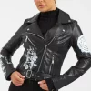 Coupon ???? Pretty Moi Black Graffiti Leather Biker Jacket ????