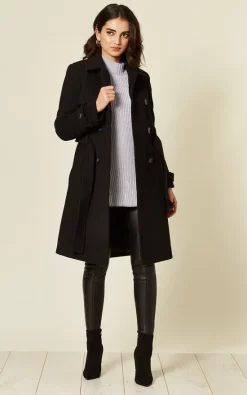 Hot Sale ???? De La Creme Fashions Piper Black Wool Blend Trench ???? Coat ????