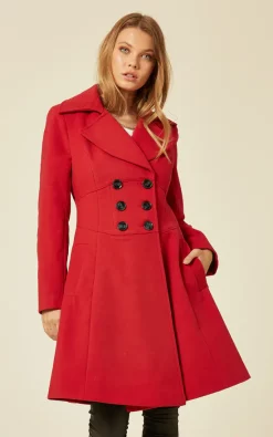 Budget ⌛ De La Creme Fashions Kirsty Red Double Breasted A Line Slim Fit ???? Coat ????