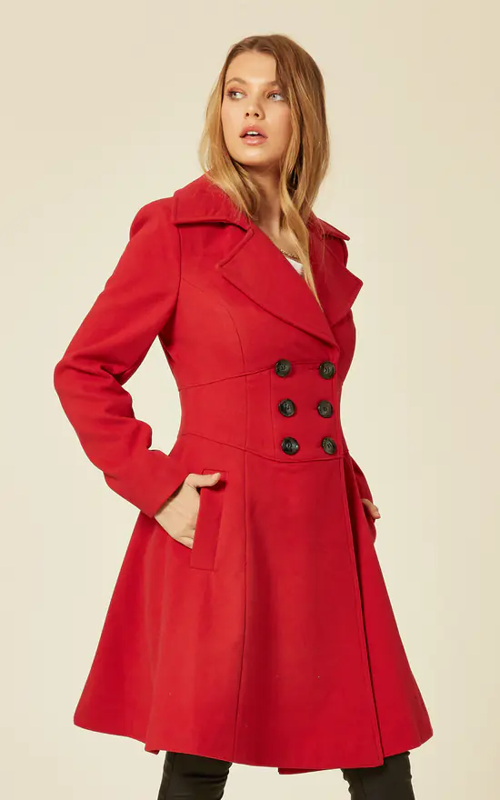 Budget ⌛ De La Creme Fashions Kirsty Red Double Breasted A Line Slim Fit ???? Coat ???? 4 Budget ⌛ De La Creme Fashions Kirsty Red Double Breasted A Line Slim Fit ???? Coat ???? - Image 2