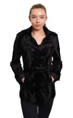 Deals ???? De La Creme Fashions Selene Black Ponyskin Belted Pea ???? Coat ????