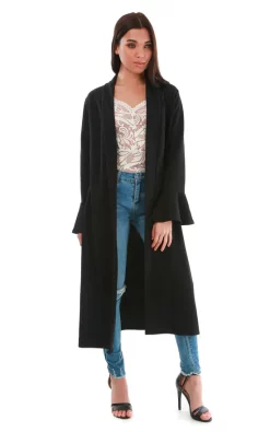 Outlet ???? Oops Fashion Frill Sleeve Midi Trench Jacket In Black ????