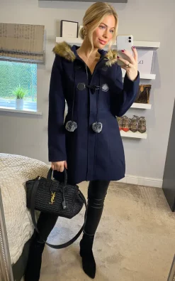 Best reviews of ❤️ Yumi Duffle ???? Coat With Fur Trim In Navy ✔️