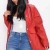 Cheap ???? LILY LULU FASHION Waterproof Hooded Rain Mac In Red ⌛