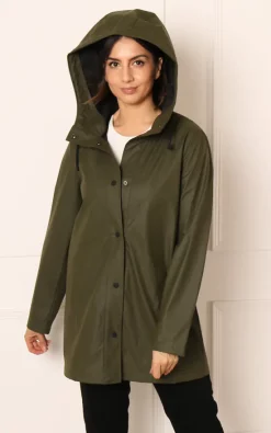 Coupon ✔️ One Nation Clothing Rubberised Matte Hooded Raincoat Mac In Khaki Green ????