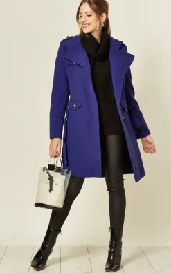 Deals ???? De La Creme Fashions Naomi Blue High Neck Belted ???? Coat ????