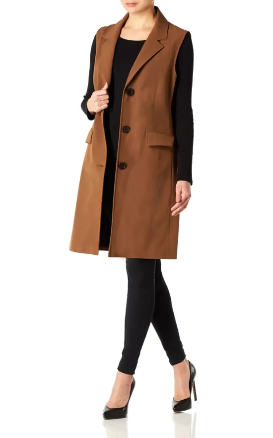 Brand new ???? De La Creme Fashions Sofia Brown Sleeveless Blazer Mac ???? 3 Brand new ???? De La Creme Fashions Sofia Brown Sleeveless Blazer Mac ????