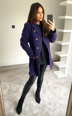 Best Pirce ???? Anastasia Fashions Purple Asymmetric Winter ???? Coat With Large Collar ????