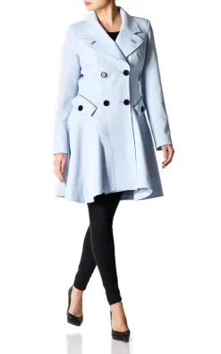 Wholesale ✔️ De La Creme Fashions Vanessa Light Blue ???? Dogtooth Trim Fit And Flare Mac ⌛