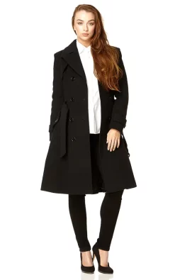 Coupon ⌛ De La Creme Fashions Amber Black Double Breasted Trench ???? Coat ????