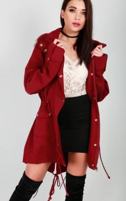 Deals ???? Oops Fashion Faux Fur Hooded Jacket In Wine ????