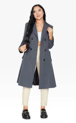 Buy ⭐ De La Creme Fashions Spring/Summer Double Breasted Trench Mac ???? Coat (Grey) ????