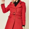Cheap ???? De La Creme Fashions Naomi Red High Neck Belted ???? Coat ????