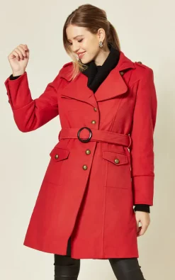 Cheap ???? De La Creme Fashions Naomi Red High Neck Belted ???? Coat ????