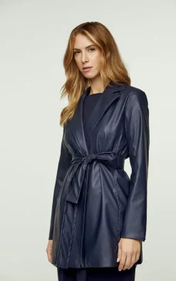 Cheap ???? Conquista Fashion Navy Faux Leather Jacket With Belt ????