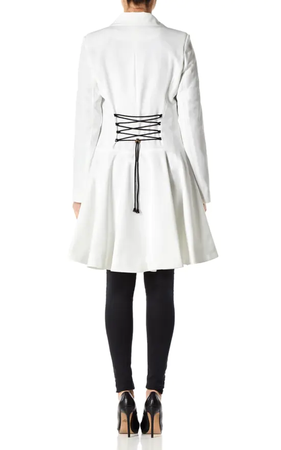 Promo ✔️ De La Creme Fashions Vanessa White ???? Dogtooth Trim Fit And Flare Mac ???? 5 Promo ✔️ De La Creme Fashions Vanessa White ???? Dogtooth Trim Fit And Flare Mac ???? - Image 3