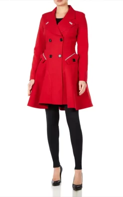 Promo ???? De La Creme Fashions Vanessa Red ???? Dogtooth Trim Fit And Flare Mac ????