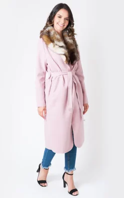 Deals ⌛ Want That Trend Longline ???? Coat With Faux Fur Trim In Dusky Pink ????